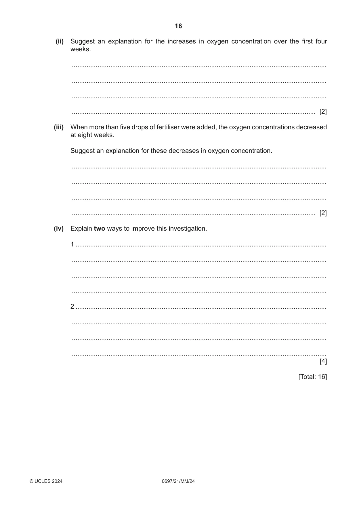 Cambridge IGCSE Marine Science (Maldives only) 0697 2024 May/June Paper 2 · Variant 1 question paper, page 16 of 20