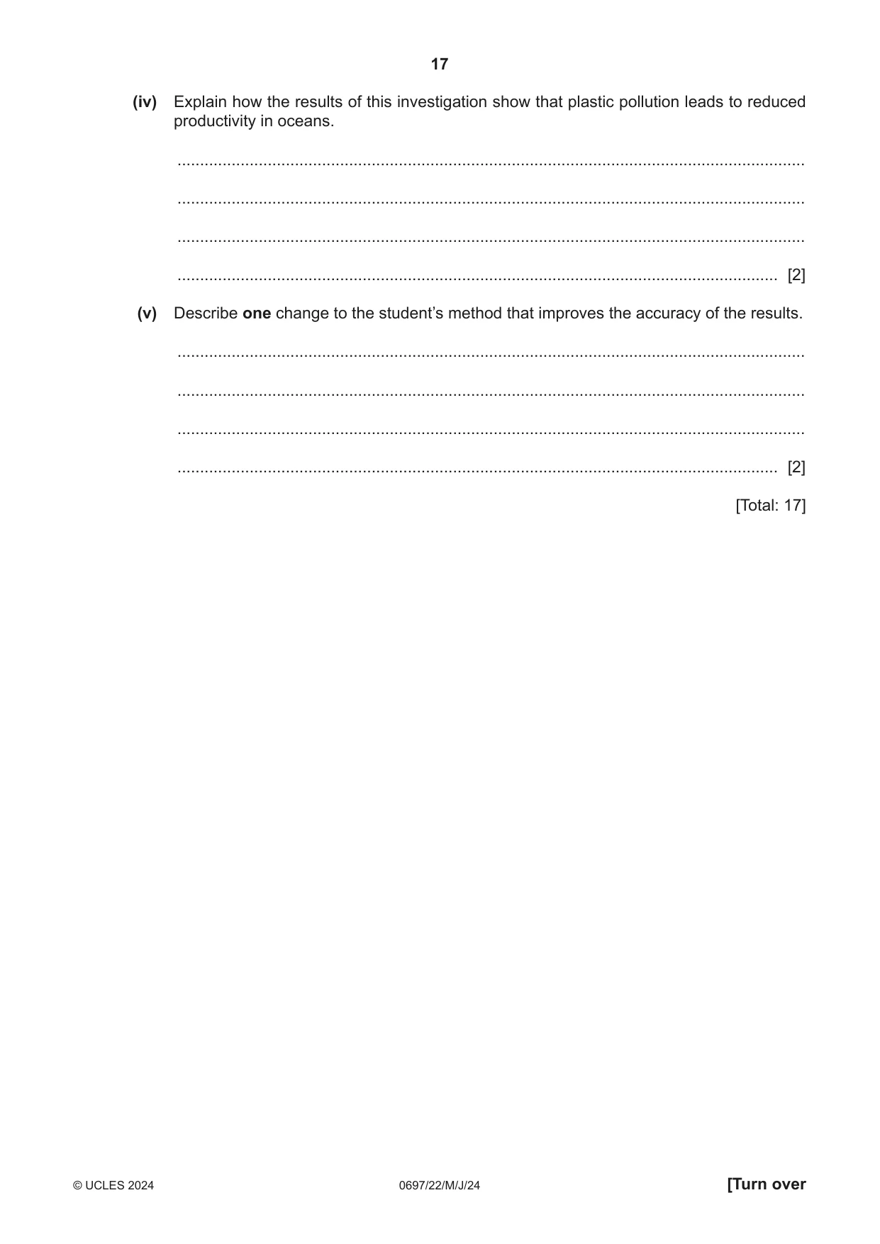 Cambridge IGCSE Marine Science (Maldives only) 0697 2024 May/June Paper 2 · Variant 2 question paper, page 17 of 24