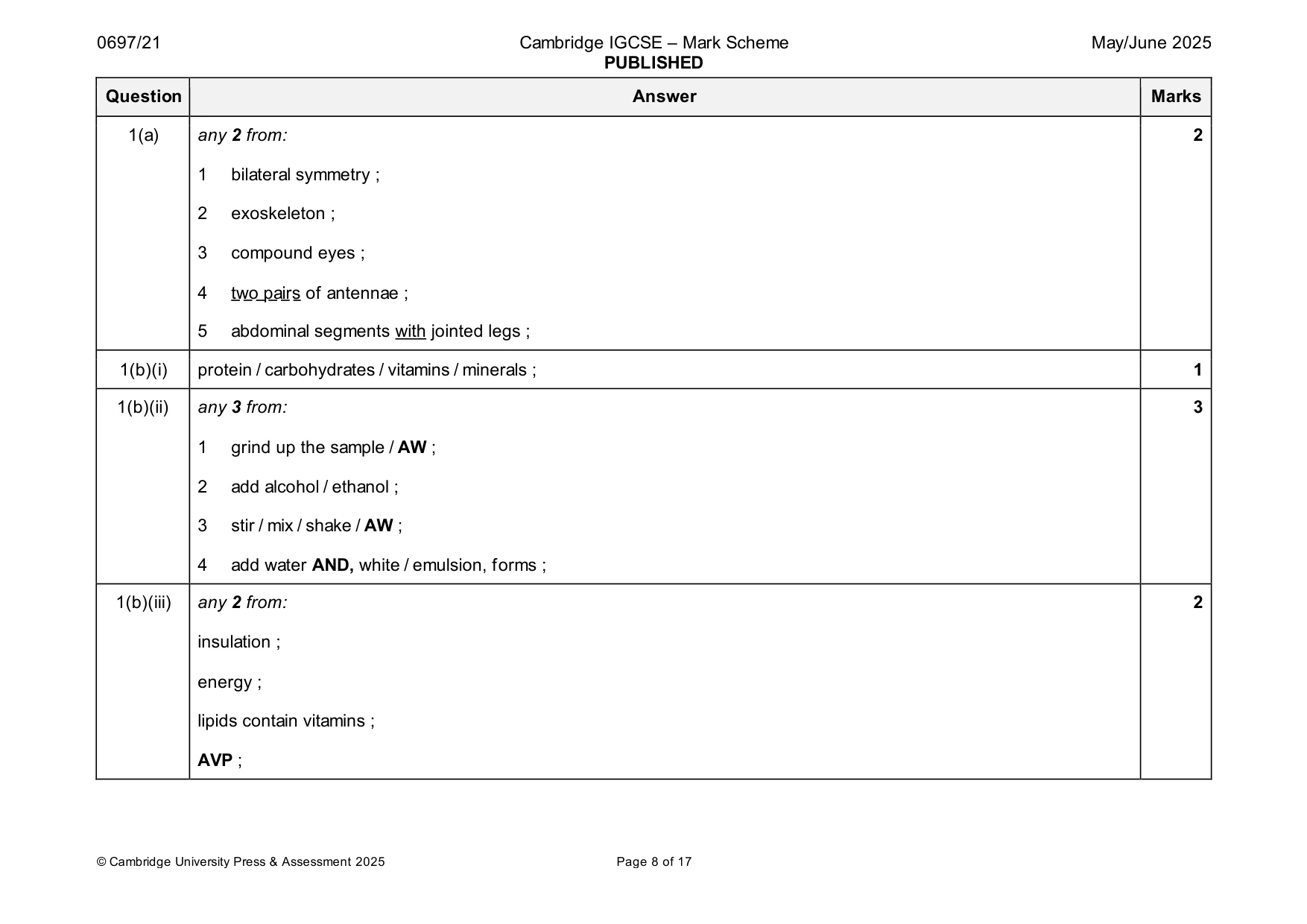 Mark scheme, page 8 of 17