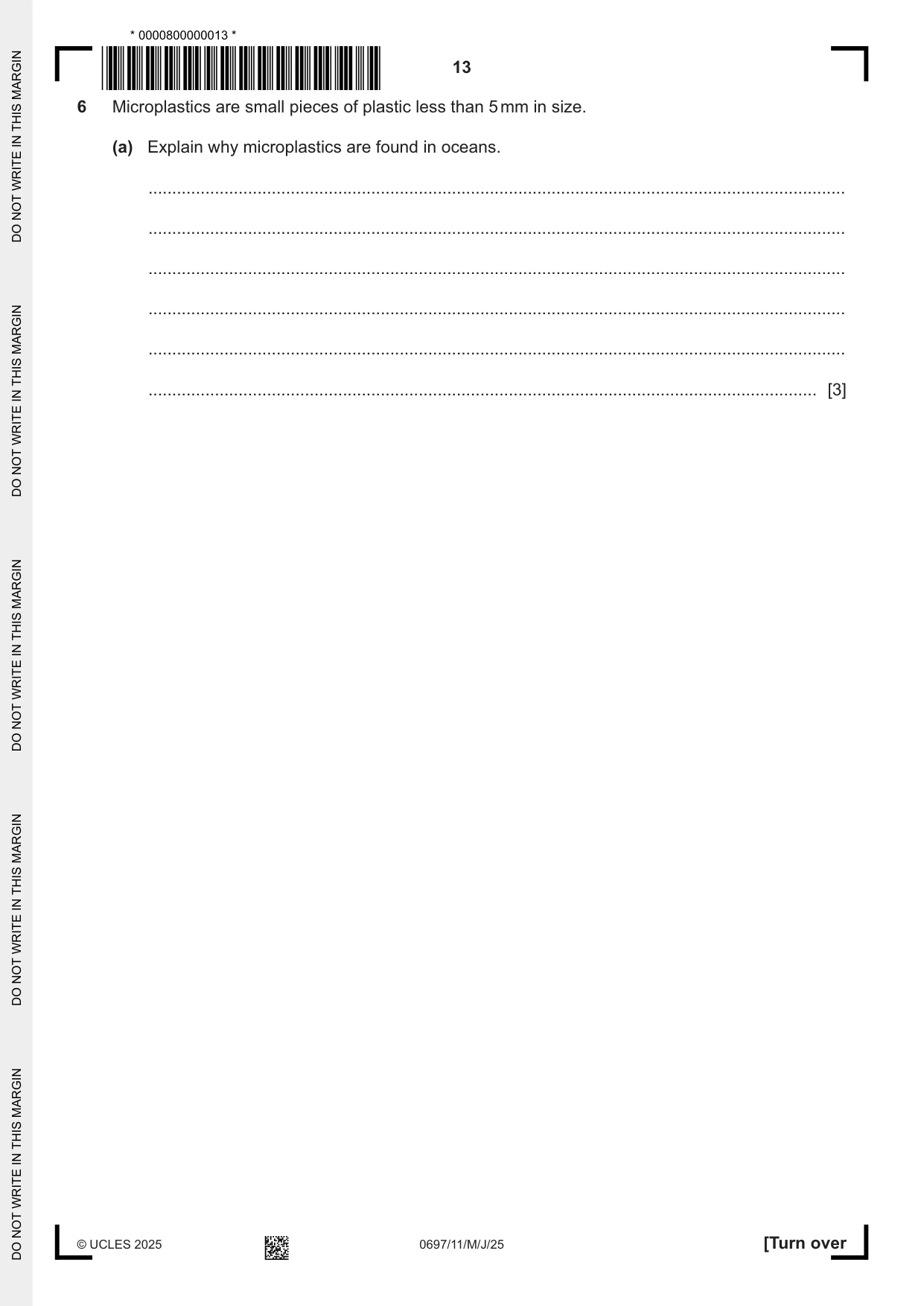 Cambridge IGCSE Marine Science (Maldives only) 0697 2025 May/June Paper 1 · Variant 1 question paper, page 13 of 20