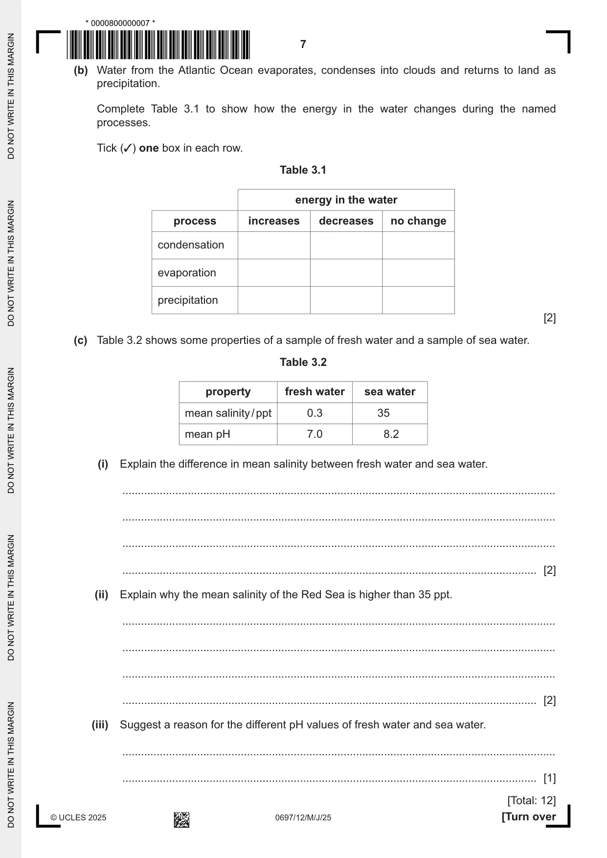 Cambridge IGCSE Marine Science (Maldives only) 0697 2025 May/June Paper 1 · Variant 2 question paper, page 7 of 20