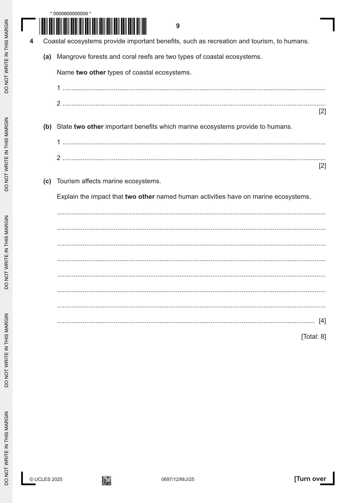 Cambridge IGCSE Marine Science (Maldives only) 0697 2025 May/June Paper 1 · Variant 2 question paper, page 9 of 20