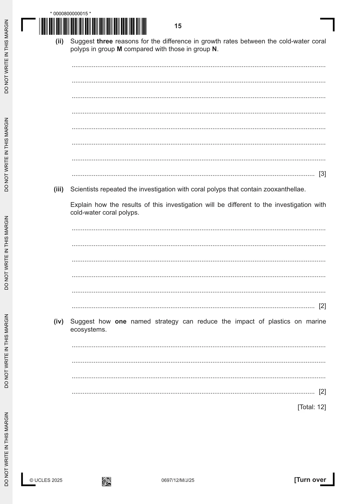 Cambridge IGCSE Marine Science (Maldives only) 0697 2025 May/June Paper 1 · Variant 2 question paper, page 15 of 20