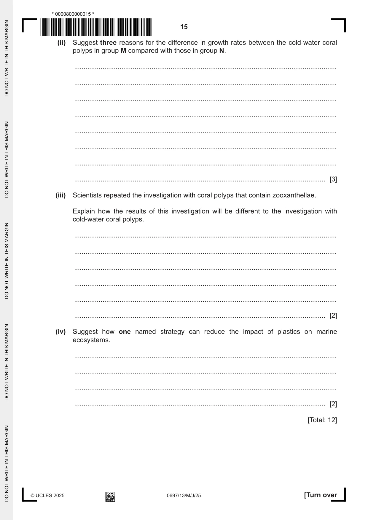 Cambridge IGCSE Marine Science (Maldives only) 0697 2025 May/June Paper 1 · Variant 3 question paper, page 15 of 20