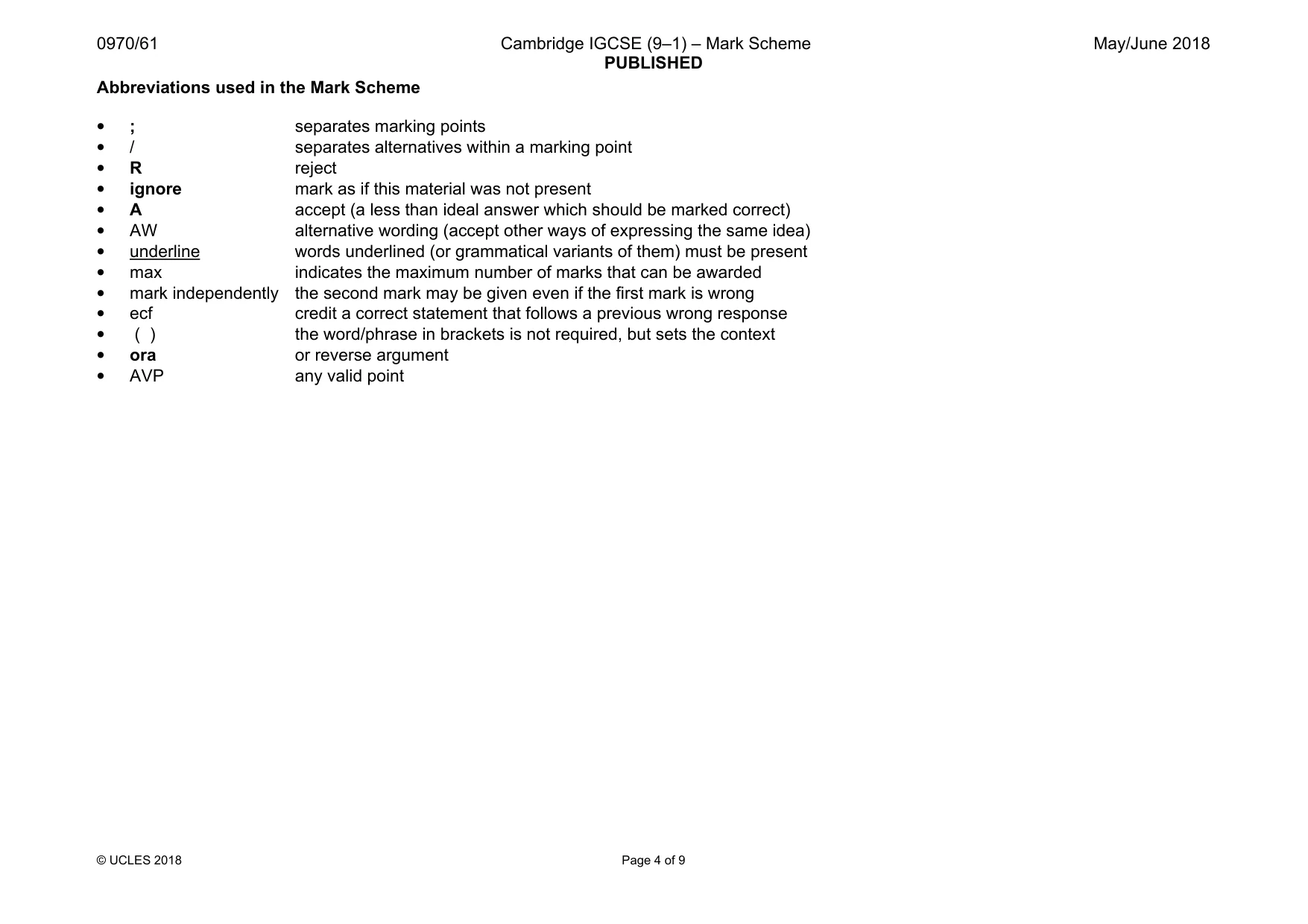 Mark scheme, page 4 of 9