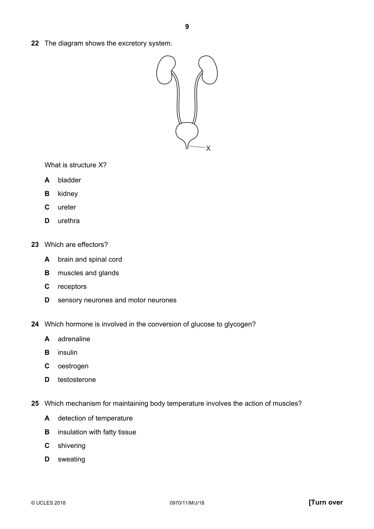 Cambridge IGCSE Biology (9-1) 0970 2018 May/June Paper 1 · Variant 1 question paper, page 9 of 16