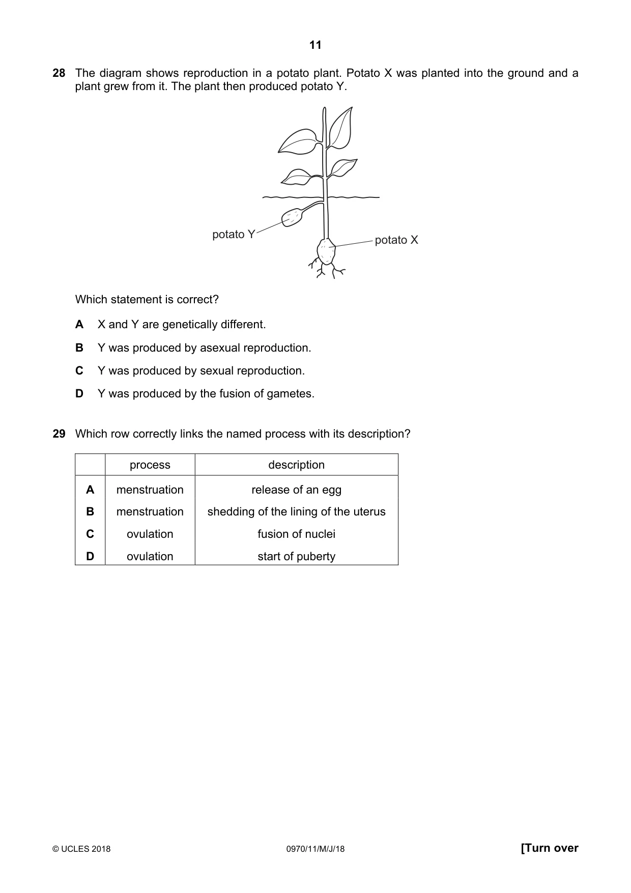 Cambridge IGCSE Biology (9-1) 0970 2018 May/June Paper 1 · Variant 1 question paper, page 11 of 16