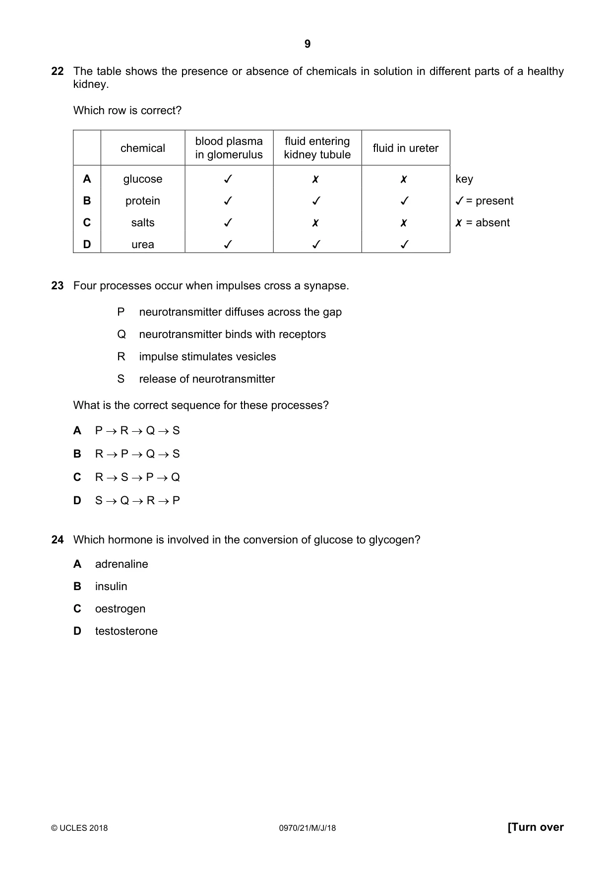 Cambridge IGCSE Biology (9-1) 0970 2018 May/June Paper 2 · Variant 1 question paper, page 9 of 16