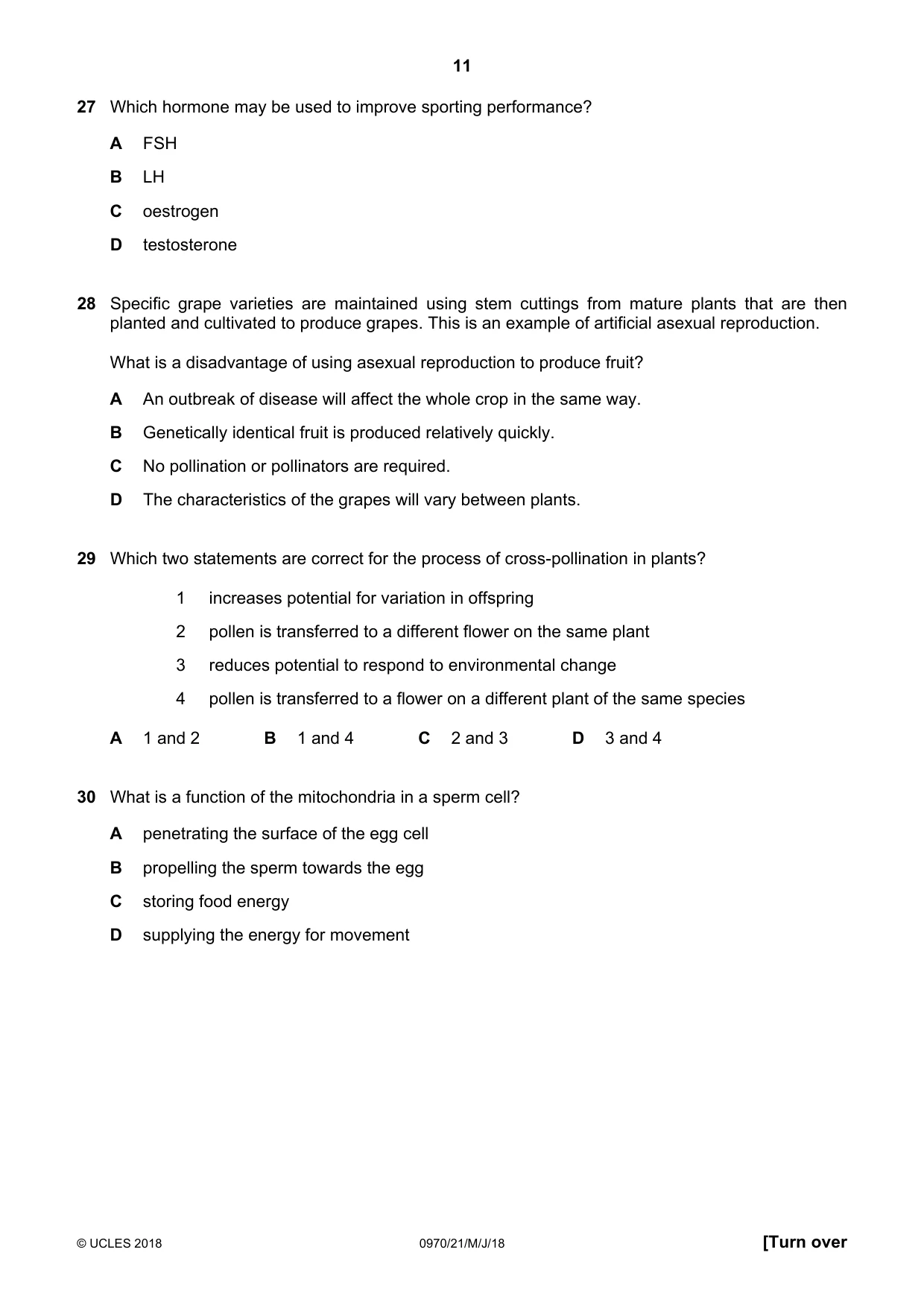 Cambridge IGCSE Biology (9-1) 0970 2018 May/June Paper 2 · Variant 1 question paper, page 11 of 16