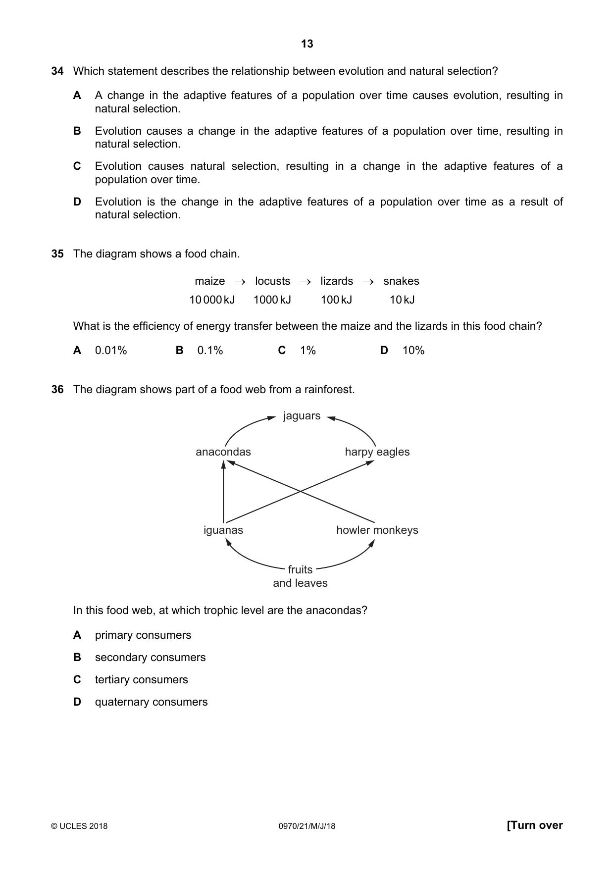 Cambridge IGCSE Biology (9-1) 0970 2018 May/June Paper 2 · Variant 1 question paper, page 13 of 16