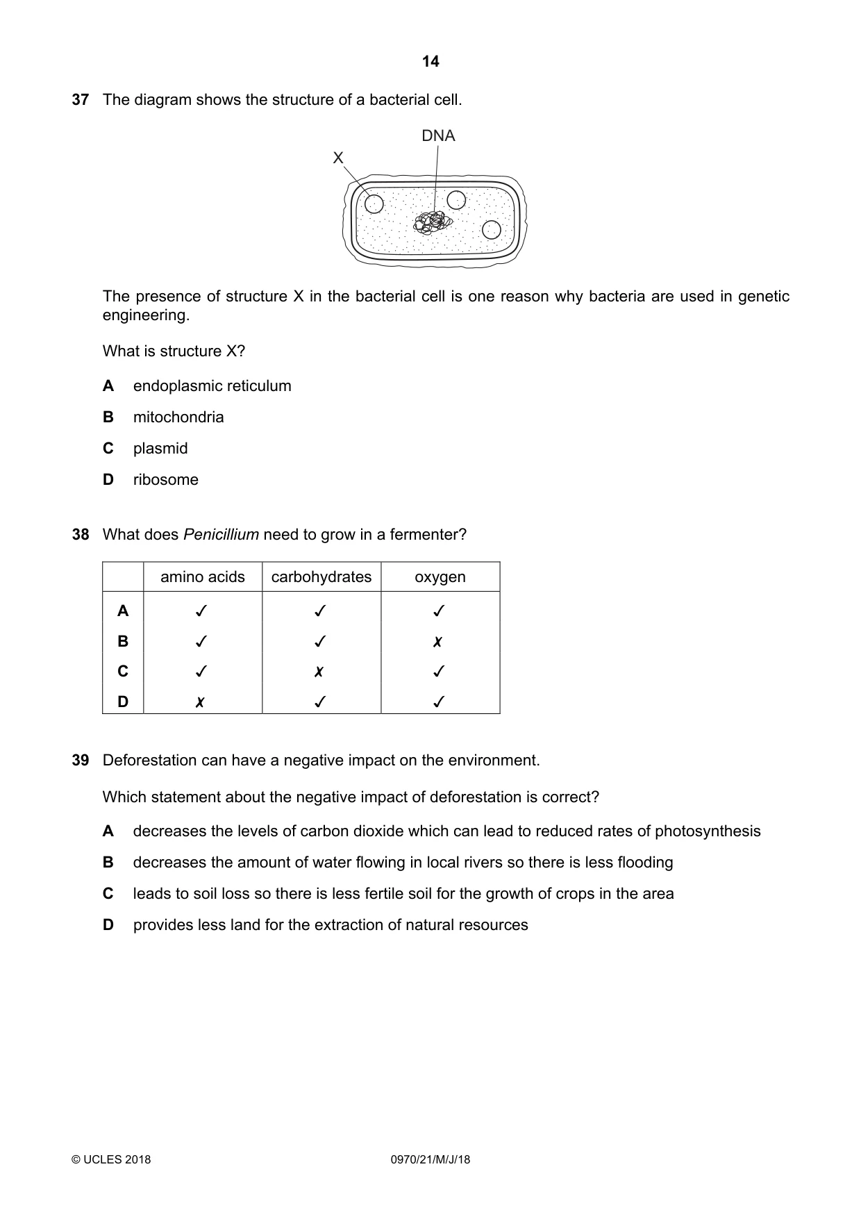 Cambridge IGCSE Biology (9-1) 0970 2018 May/June Paper 2 · Variant 1 question paper, page 14 of 16