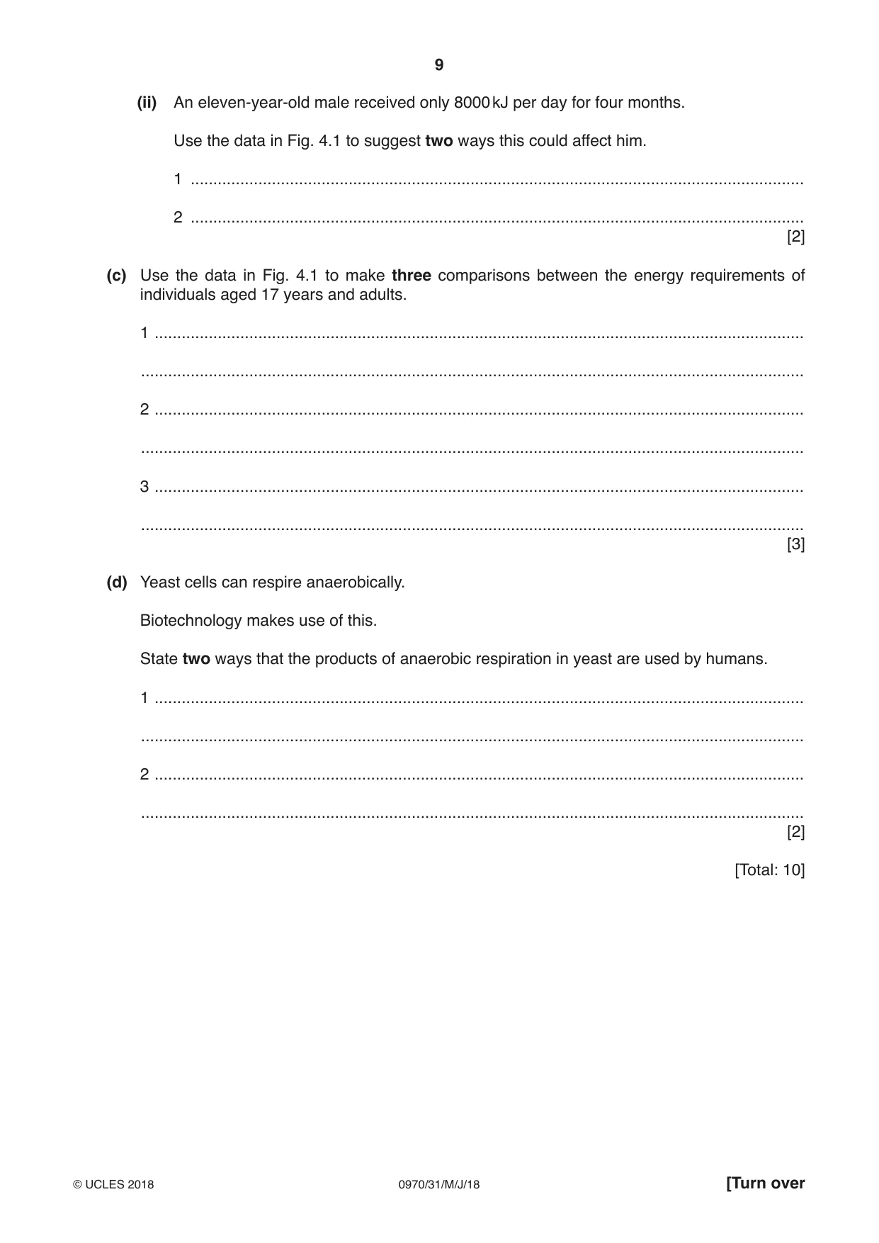 Cambridge IGCSE Biology (9-1) 0970 2018 May/June Paper 3 · Variant 1 question paper, page 9 of 20