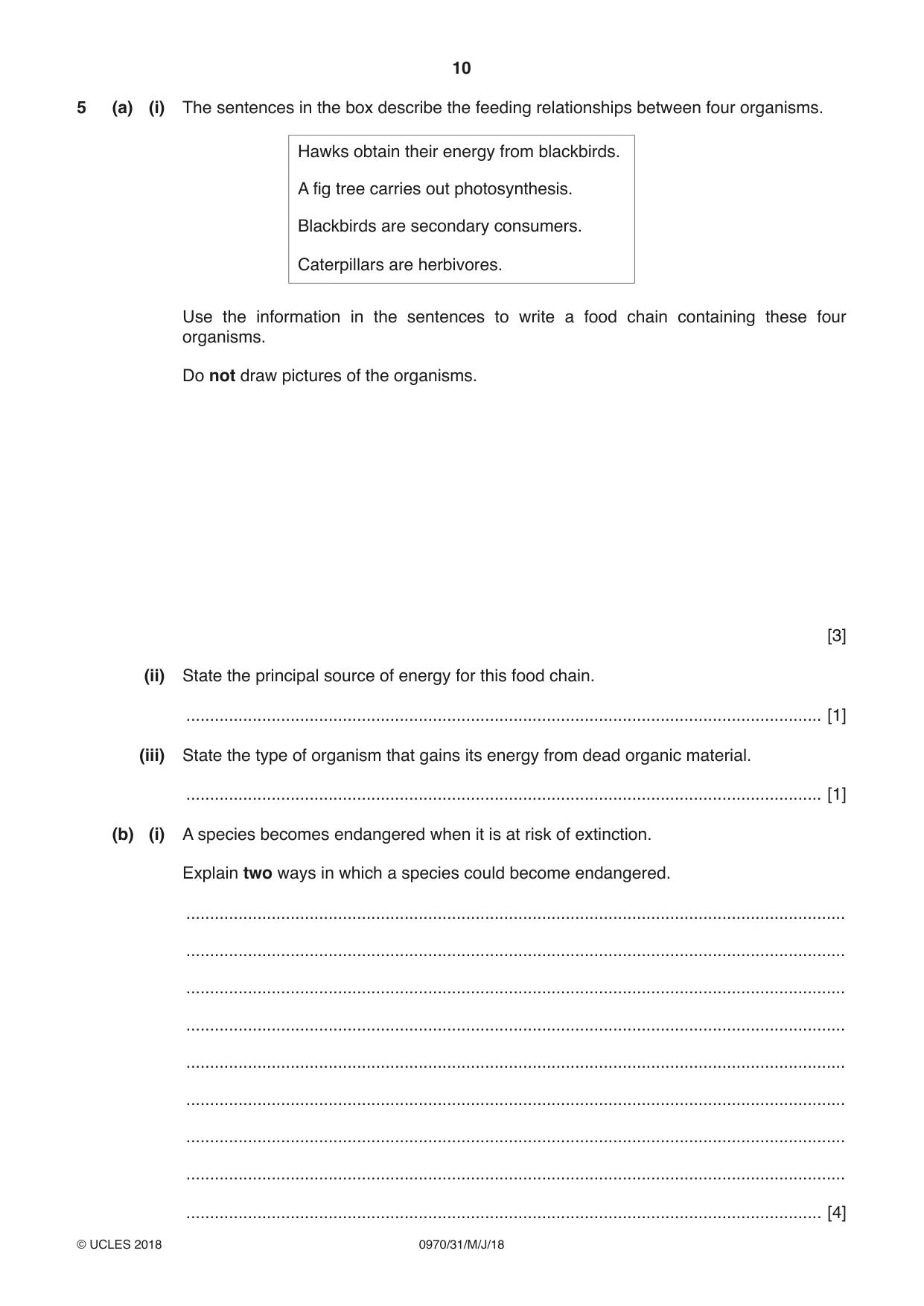 Cambridge IGCSE Biology (9-1) 0970 2018 May/June Paper 3 · Variant 1 question paper, page 10 of 20