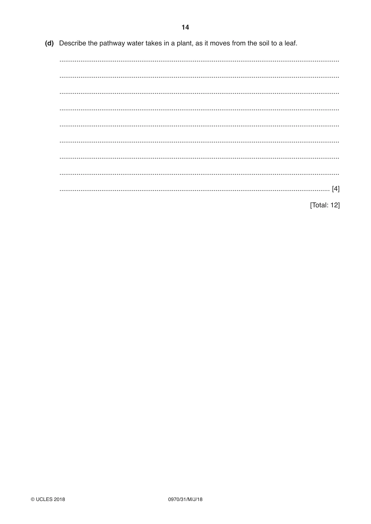 Cambridge IGCSE Biology (9-1) 0970 2018 May/June Paper 3 · Variant 1 question paper, page 14 of 20