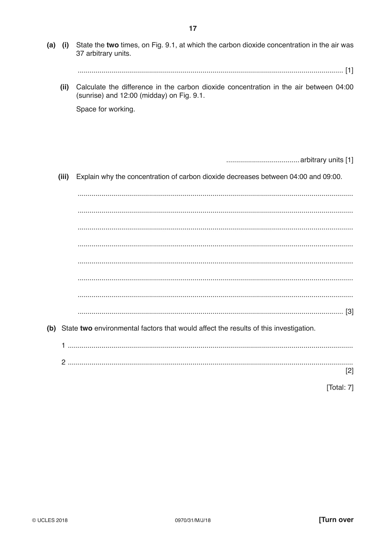 Cambridge IGCSE Biology (9-1) 0970 2018 May/June Paper 3 · Variant 1 question paper, page 17 of 20