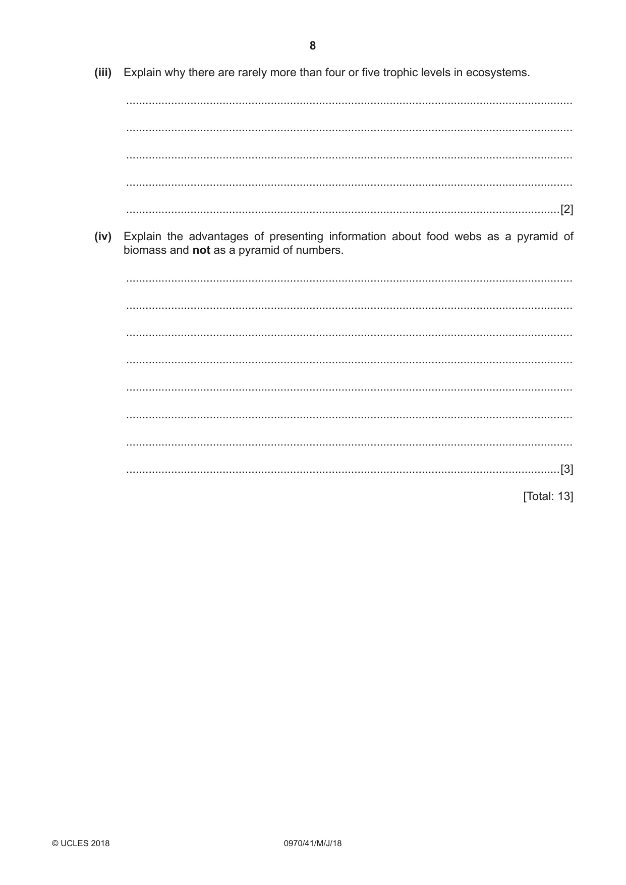 Cambridge IGCSE Biology (9-1) 0970 2018 May/June Paper 4 · Variant 1 question paper, page 8 of 20