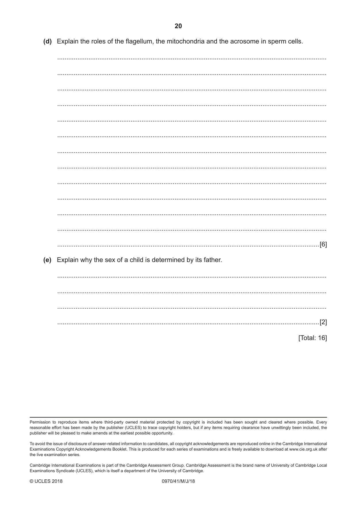 Cambridge IGCSE Biology (9-1) 0970 2018 May/June Paper 4 · Variant 1 question paper, page 20 of 20