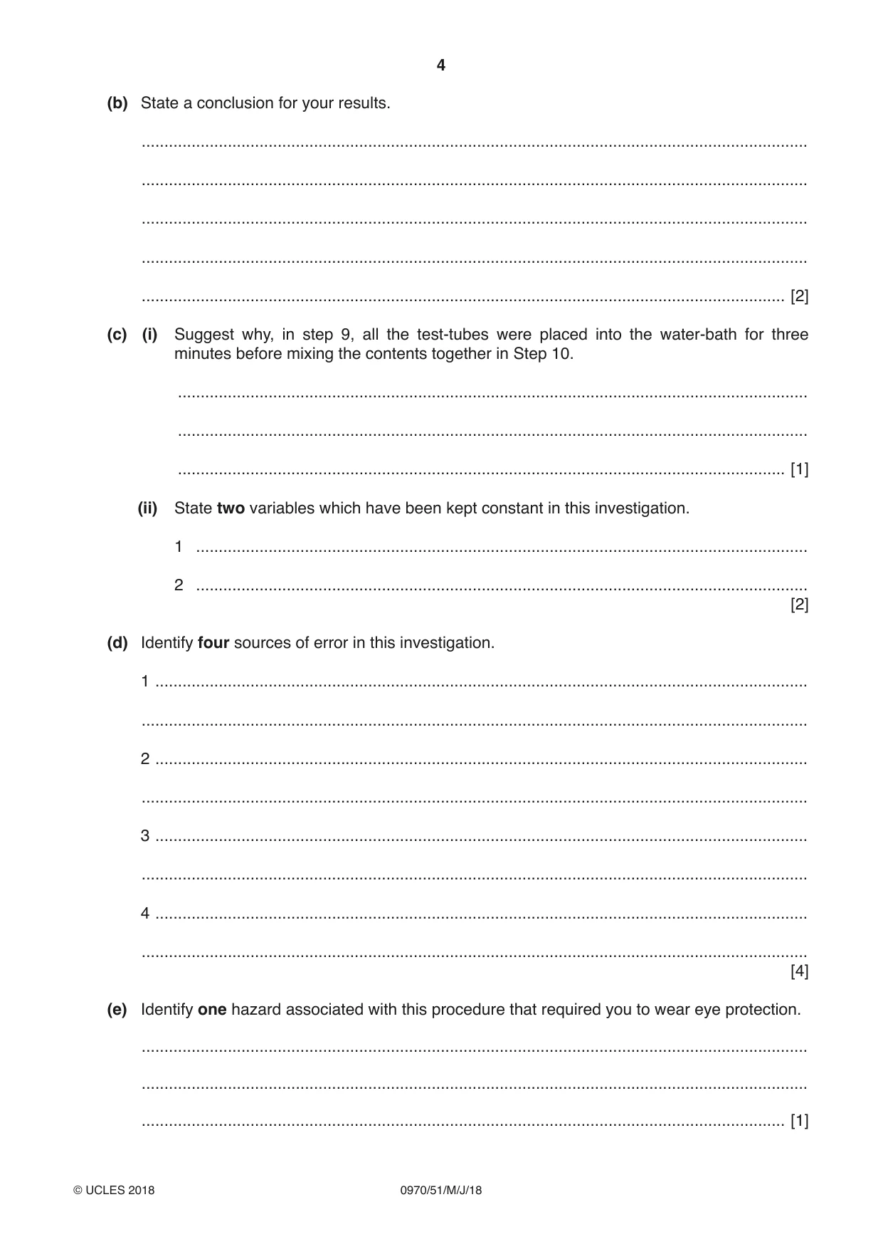 Cambridge IGCSE Biology (9-1) 0970 2018 May/June Paper 5 · Variant 1 question paper, page 4 of 12