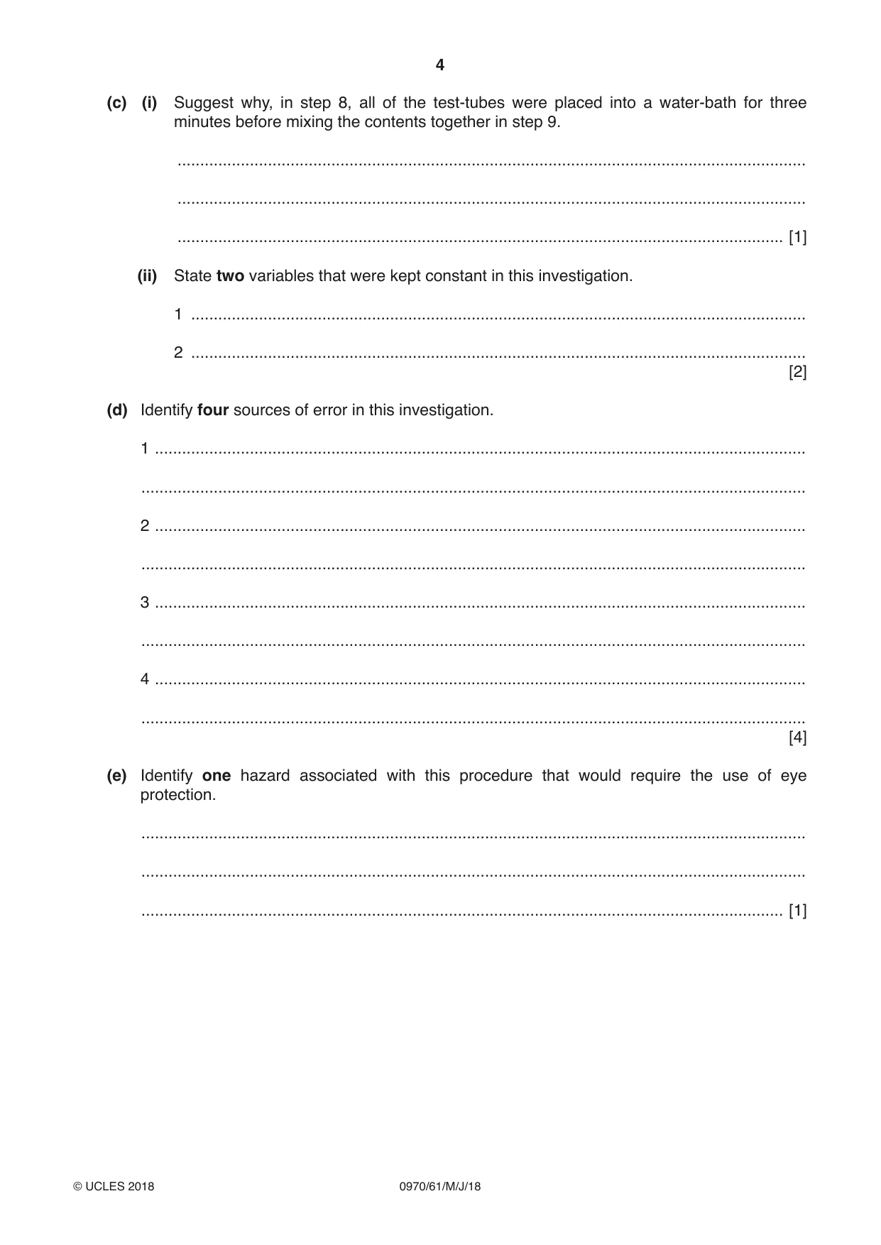 Cambridge IGCSE Biology (9-1) 0970 2018 May/June Paper 6 · Variant 1 question paper, page 4 of 12