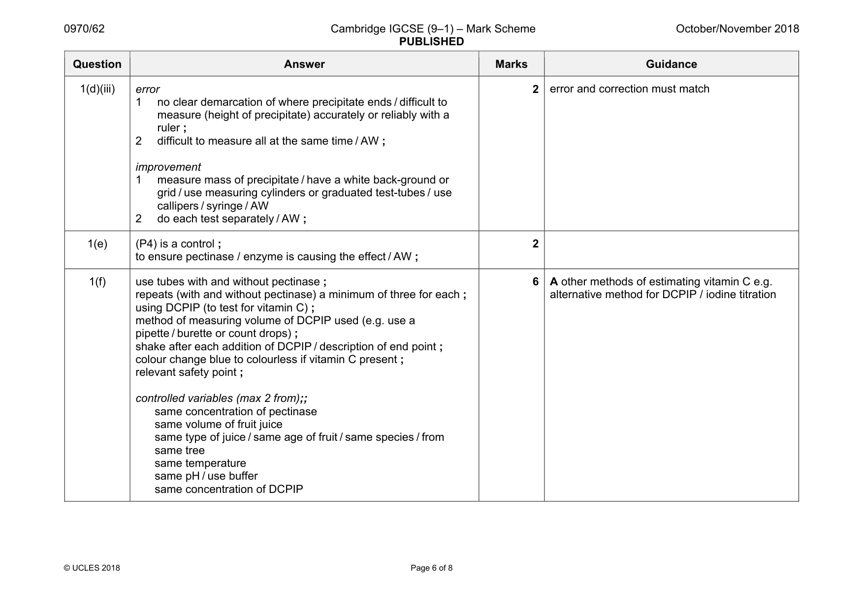 Mark scheme, page 6 of 8