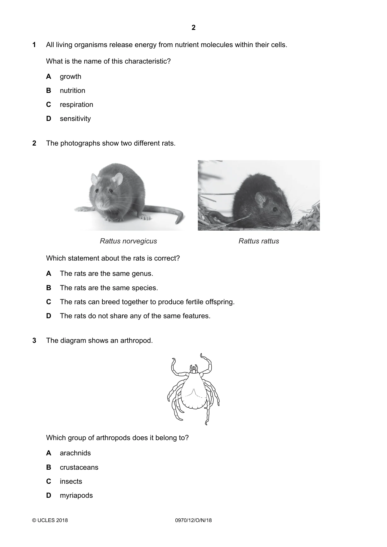 Cambridge IGCSE Biology (9-1) 0970 2018 Oct/Nov Paper 1 · Variant 2 question paper, page 2 of 20
