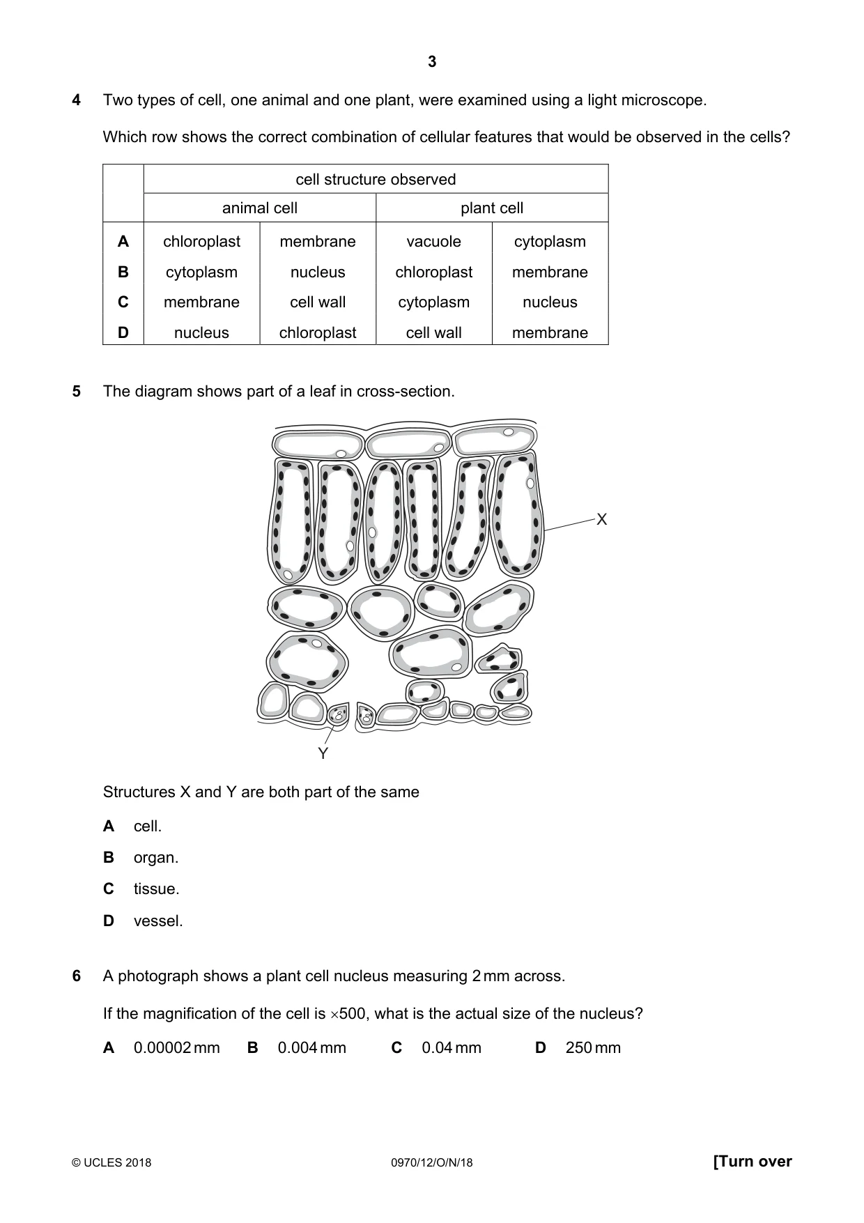 Cambridge IGCSE Biology (9-1) 0970 2018 Oct/Nov Paper 1 · Variant 2 question paper, page 3 of 20