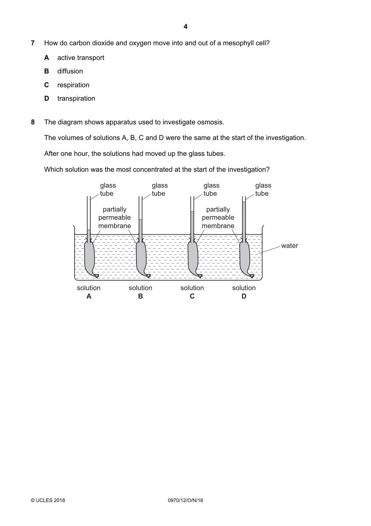 Cambridge IGCSE Biology (9-1) 0970 2018 Oct/Nov Paper 1 · Variant 2 question paper, page 4 of 20