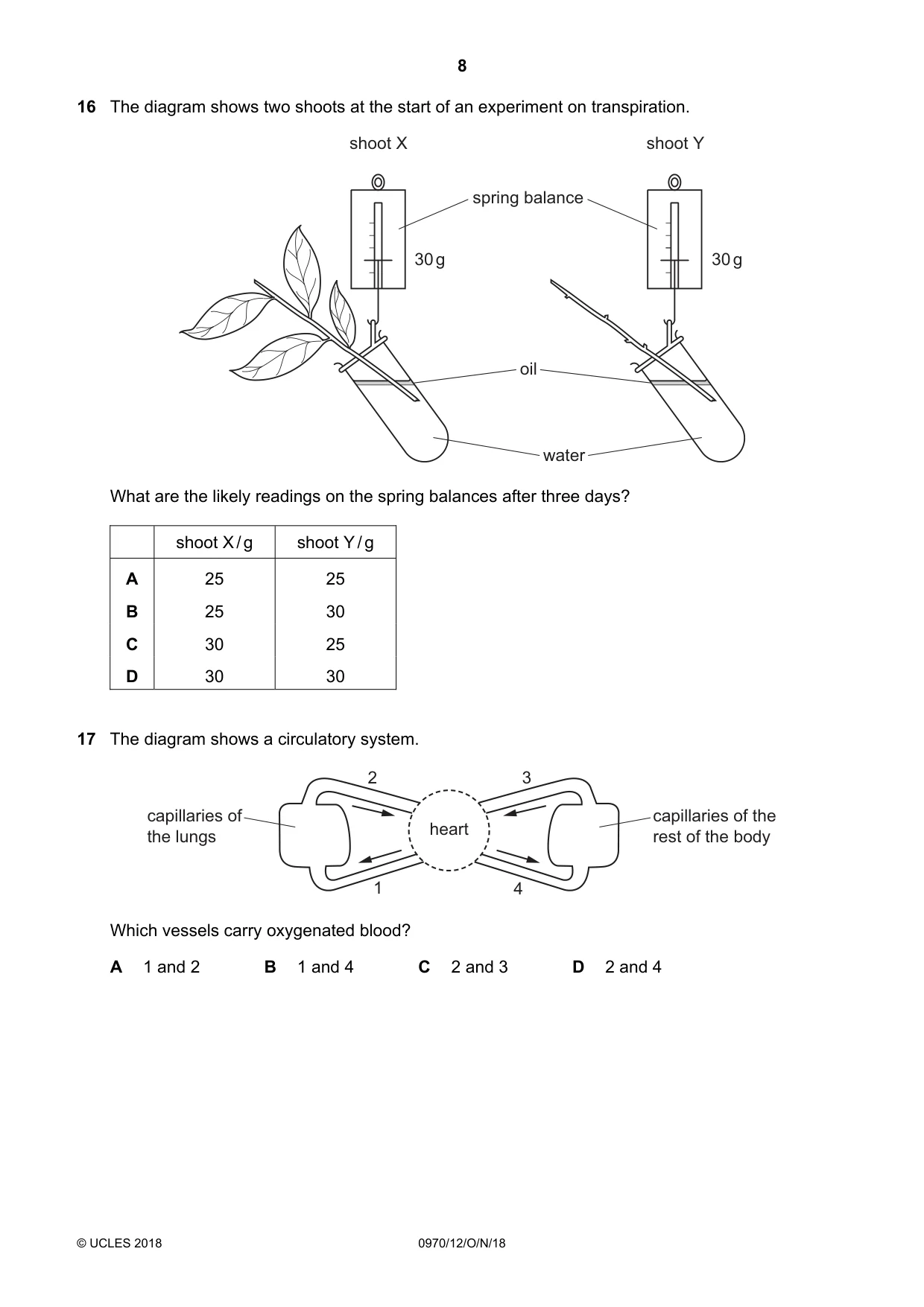 Cambridge IGCSE Biology (9-1) 0970 2018 Oct/Nov Paper 1 · Variant 2 question paper, page 8 of 20