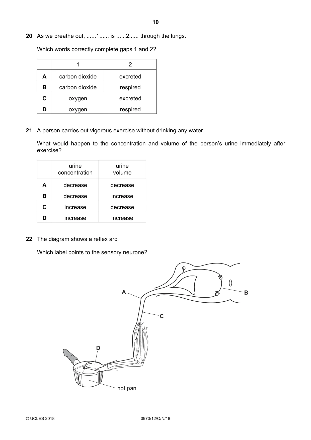 Cambridge IGCSE Biology (9-1) 0970 2018 Oct/Nov Paper 1 · Variant 2 question paper, page 10 of 20