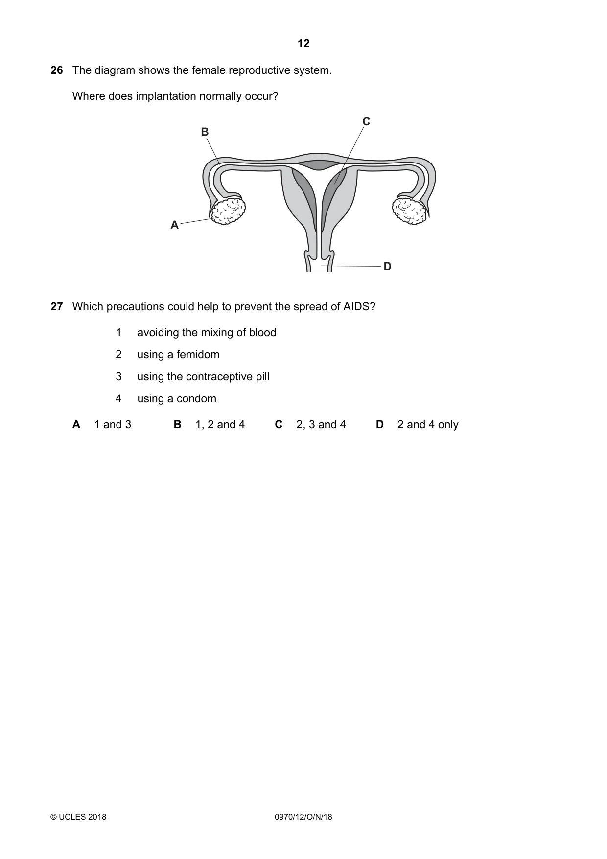 Cambridge IGCSE Biology (9-1) 0970 2018 Oct/Nov Paper 1 · Variant 2 question paper, page 12 of 20