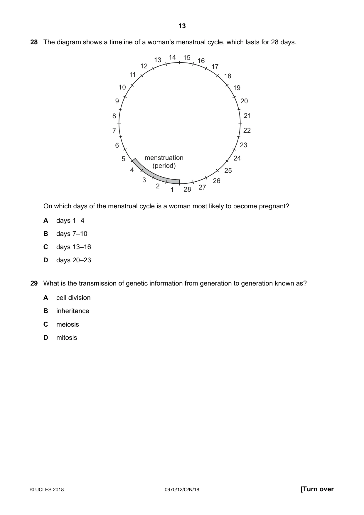 Cambridge IGCSE Biology (9-1) 0970 2018 Oct/Nov Paper 1 · Variant 2 question paper, page 13 of 20