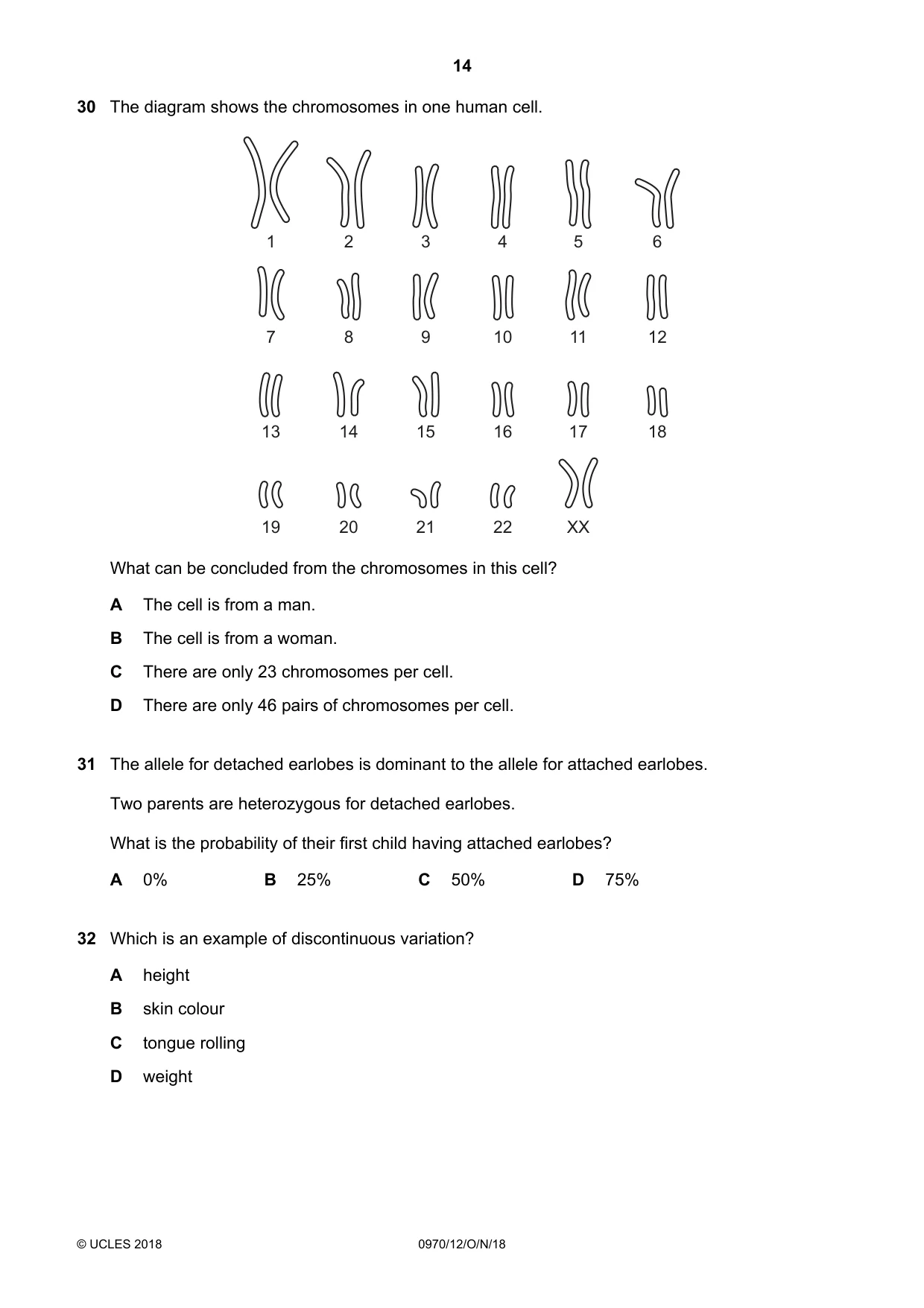 Cambridge IGCSE Biology (9-1) 0970 2018 Oct/Nov Paper 1 · Variant 2 question paper, page 14 of 20