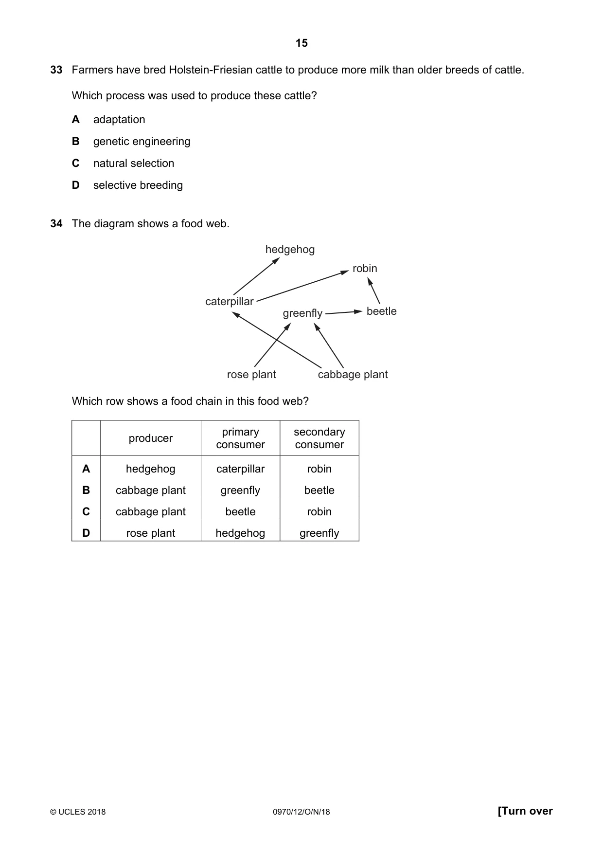 Cambridge IGCSE Biology (9-1) 0970 2018 Oct/Nov Paper 1 · Variant 2 question paper, page 15 of 20