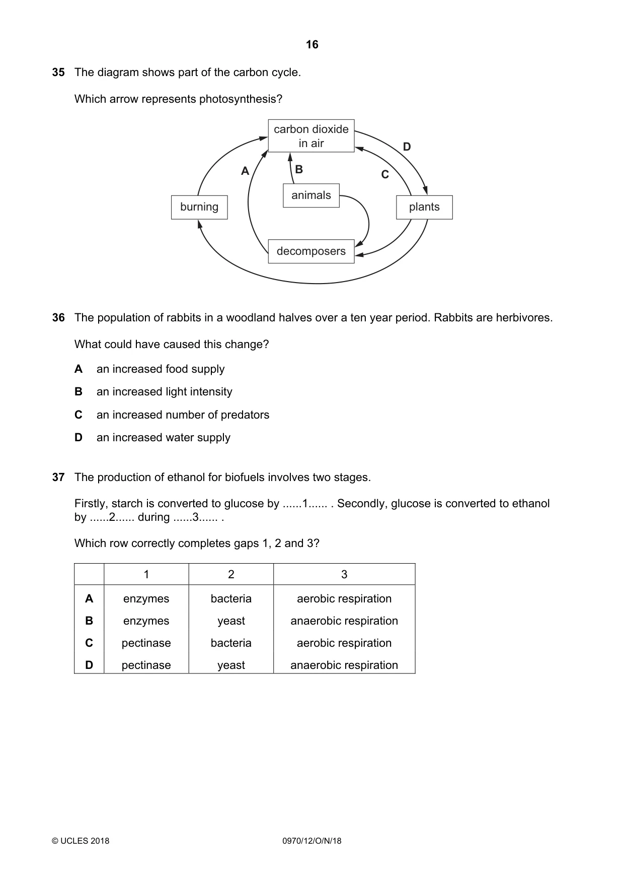 Cambridge IGCSE Biology (9-1) 0970 2018 Oct/Nov Paper 1 · Variant 2 question paper, page 16 of 20