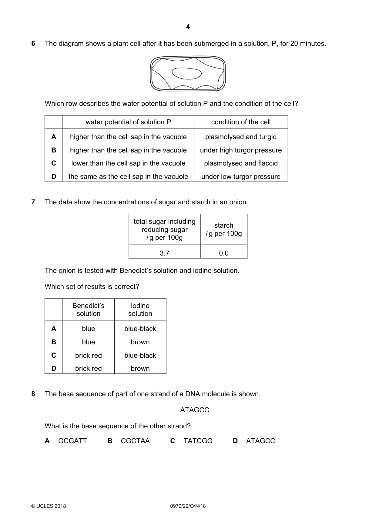 Cambridge IGCSE Biology (9-1) 0970 2018 Oct/Nov Paper 2 · Variant 2 question paper, page 4 of 20