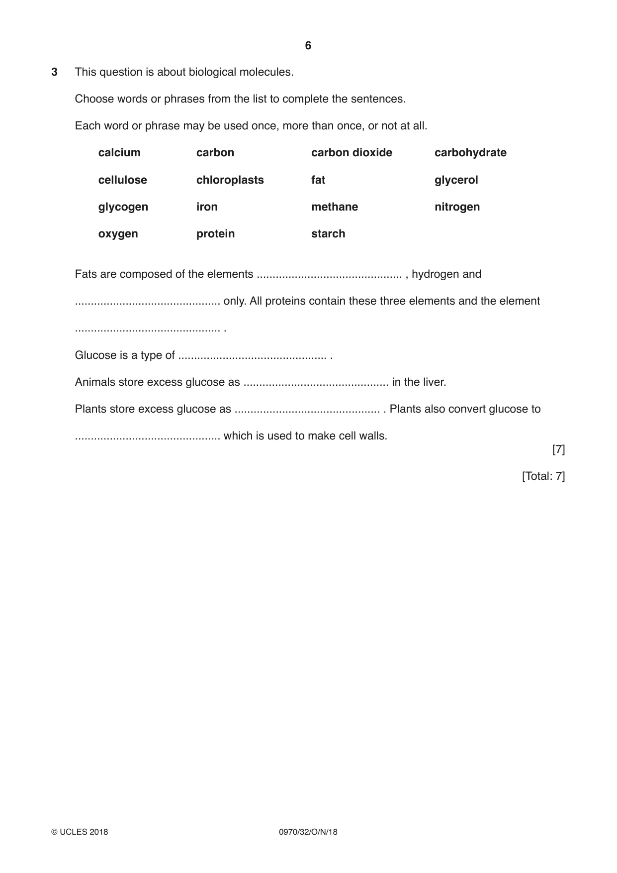 Cambridge IGCSE Biology (9-1) 0970 2018 Oct/Nov Paper 3 · Variant 2 question paper, page 6 of 20