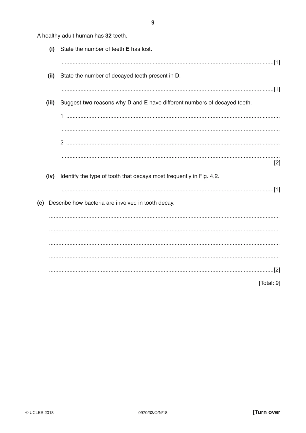 Cambridge IGCSE Biology (9-1) 0970 2018 Oct/Nov Paper 3 · Variant 2 question paper, page 9 of 20