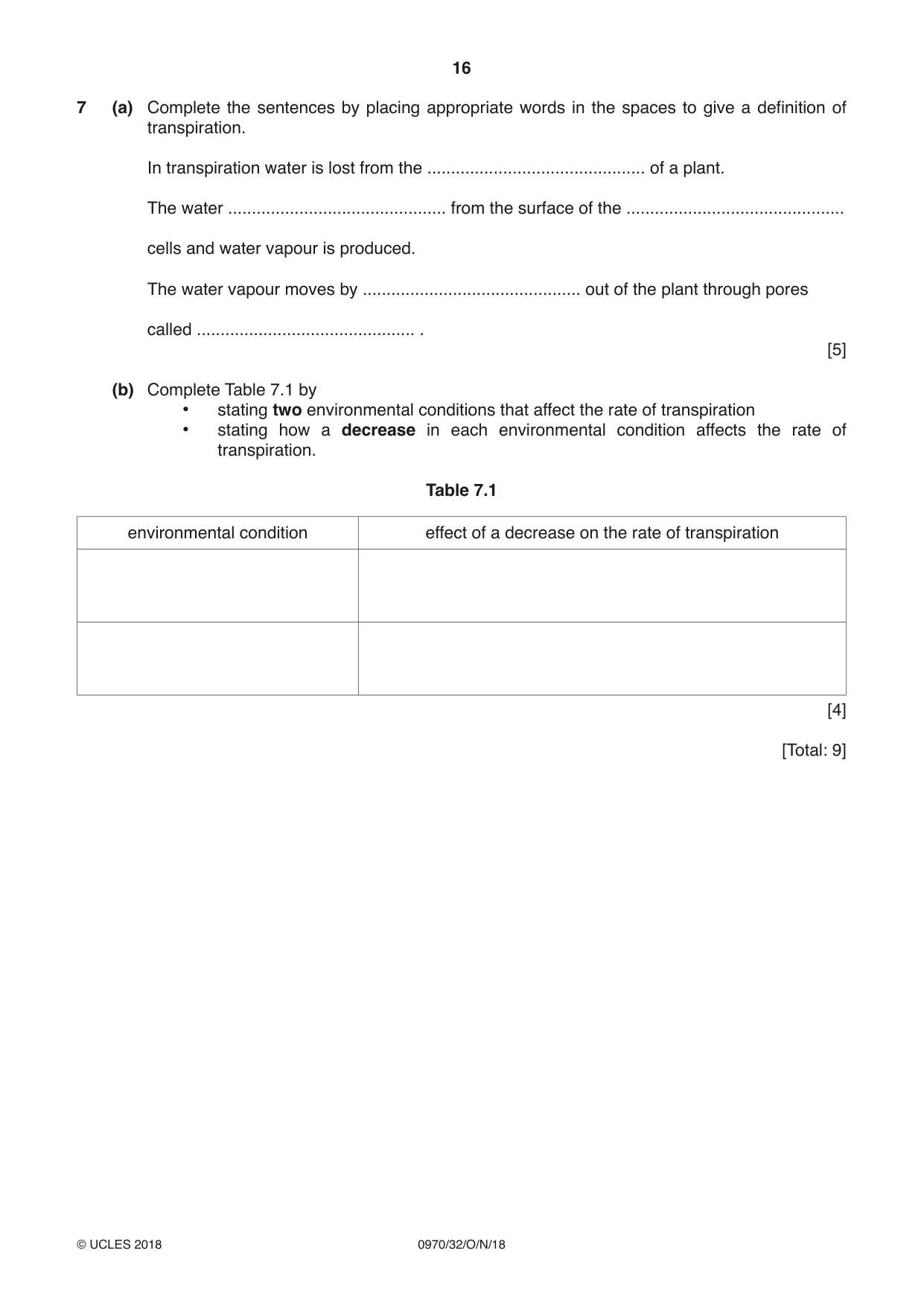 Cambridge IGCSE Biology (9-1) 0970 2018 Oct/Nov Paper 3 · Variant 2 question paper, page 16 of 20