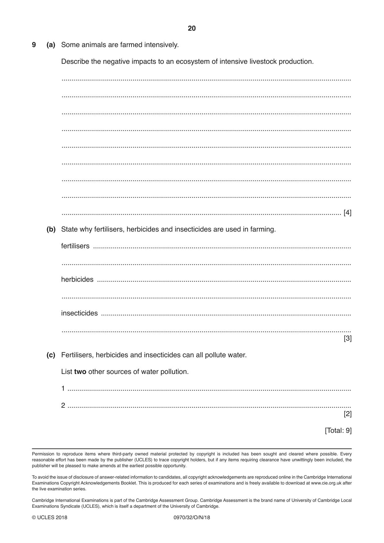 Cambridge IGCSE Biology (9-1) 0970 2018 Oct/Nov Paper 3 · Variant 2 question paper, page 20 of 20