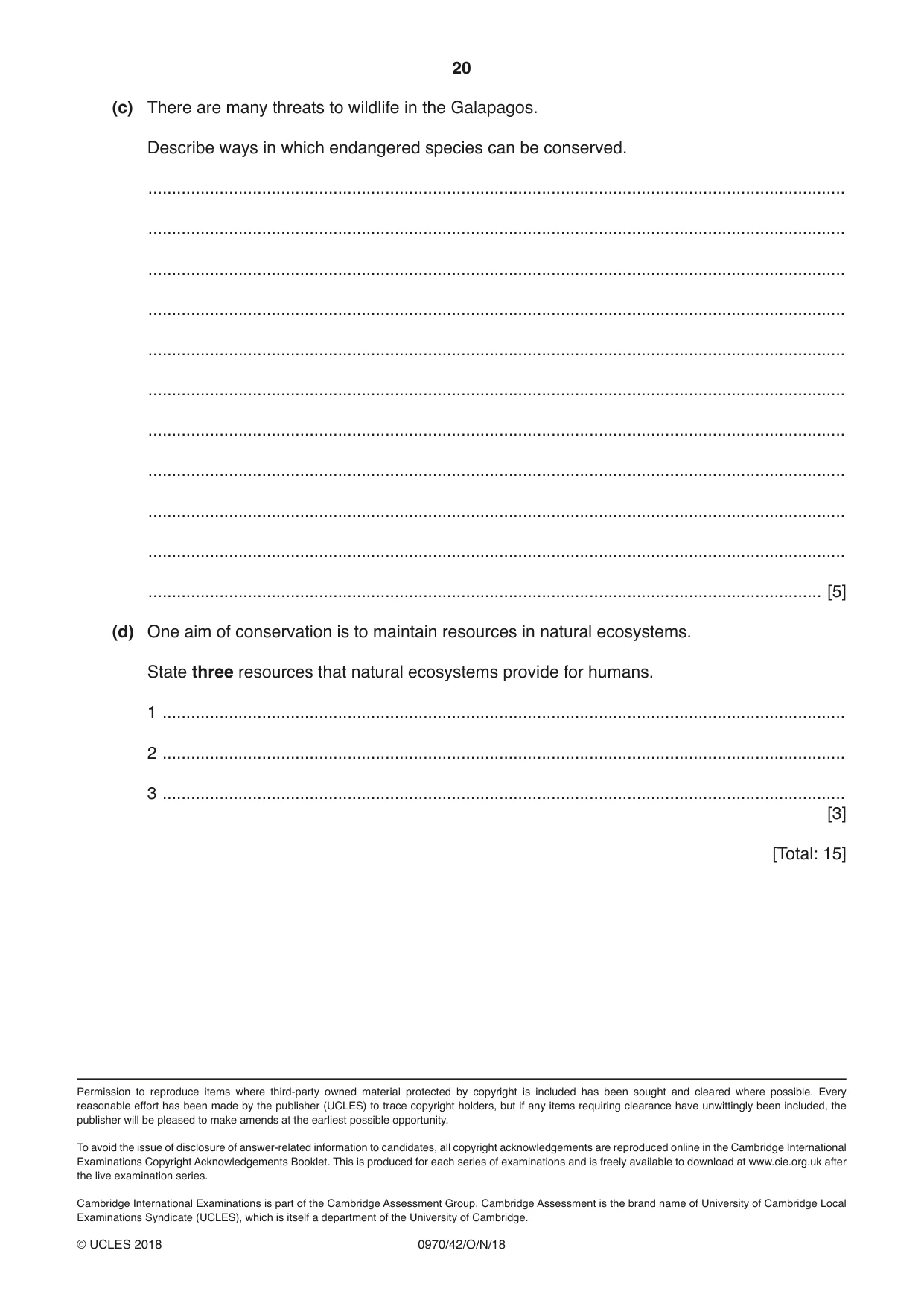 Cambridge IGCSE Biology (9-1) 0970 2018 Oct/Nov Paper 4 · Variant 2 question paper, page 20 of 20
