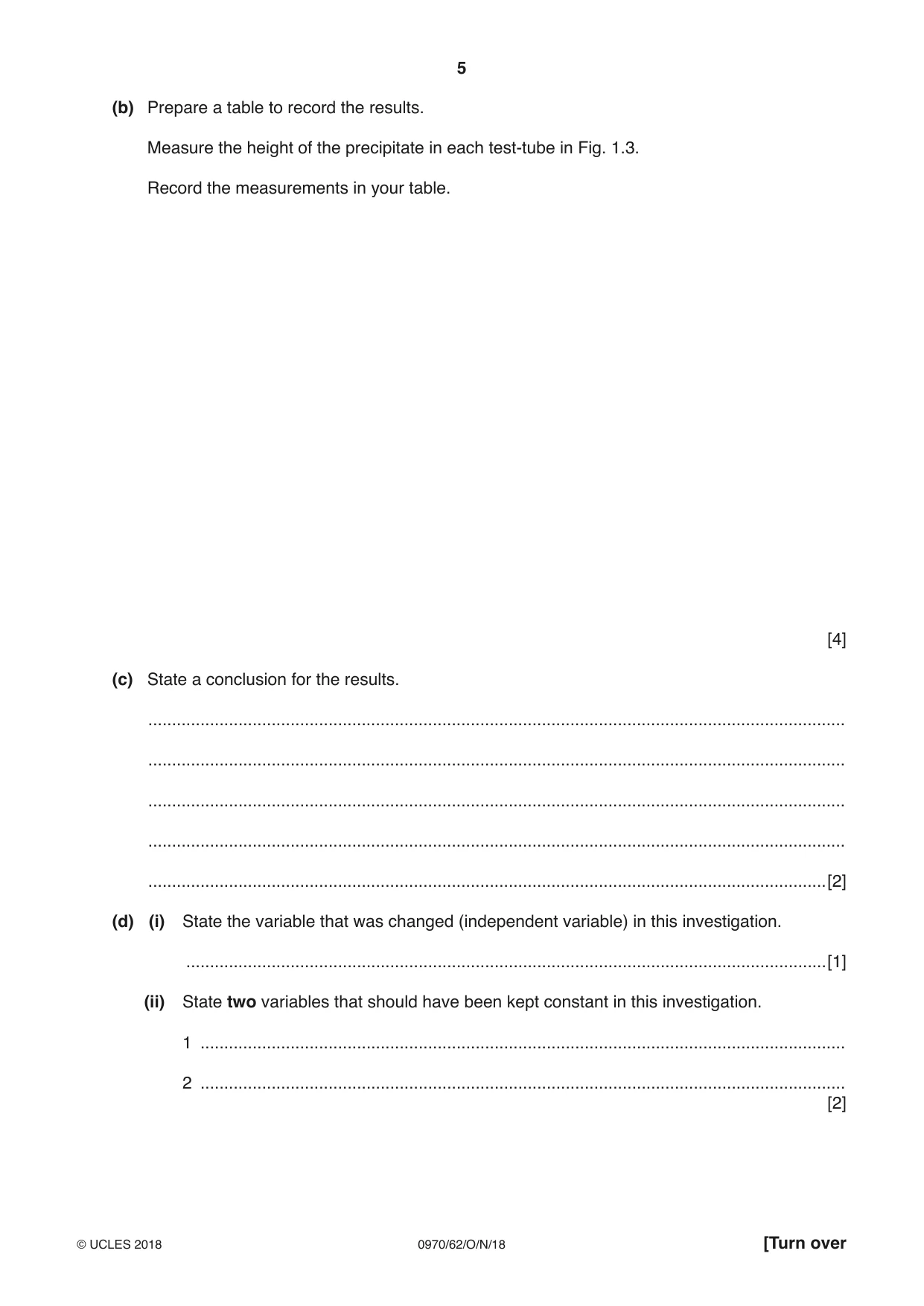 Cambridge IGCSE Biology (9-1) 0970 2018 Oct/Nov Paper 6 · Variant 2 question paper, page 5 of 12