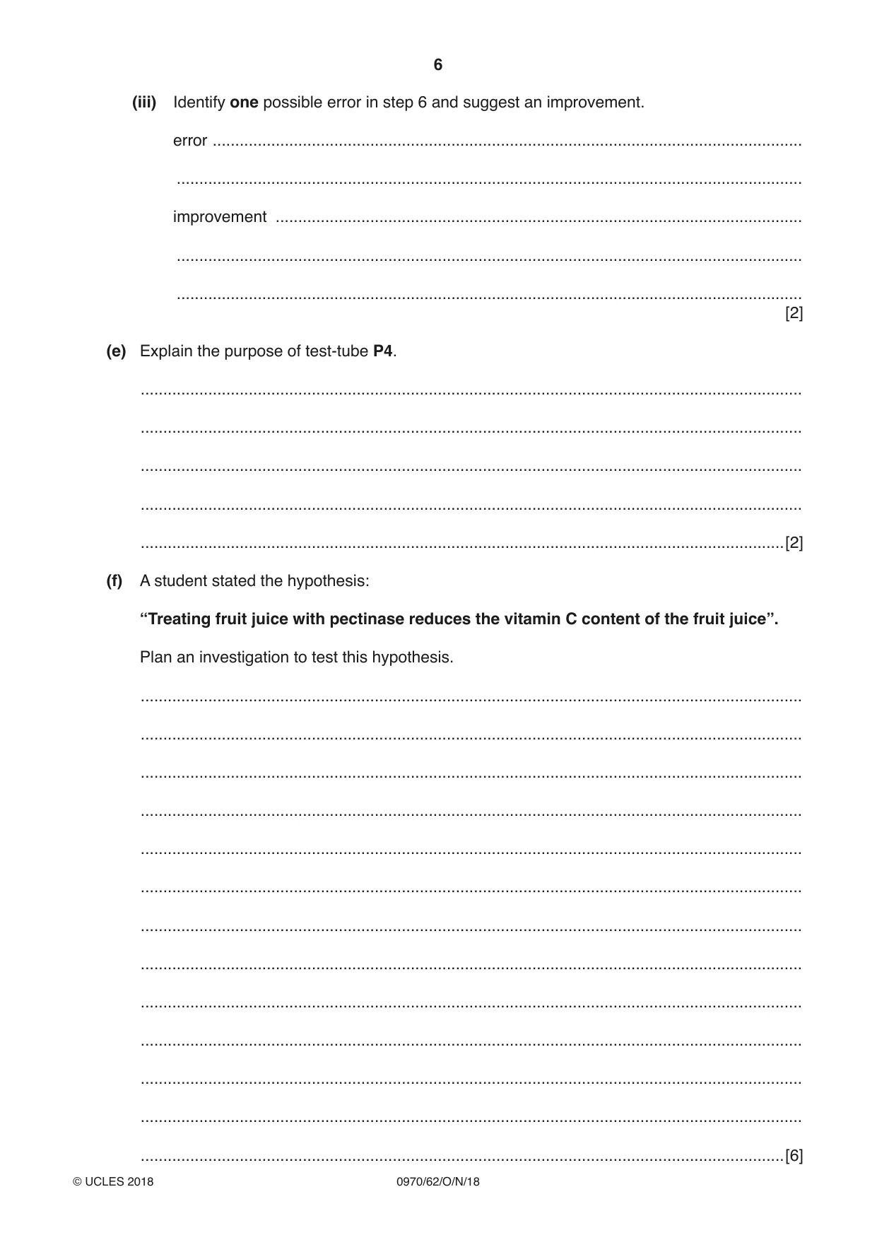 Cambridge IGCSE Biology (9-1) 0970 2018 Oct/Nov Paper 6 · Variant 2 question paper, page 6 of 12