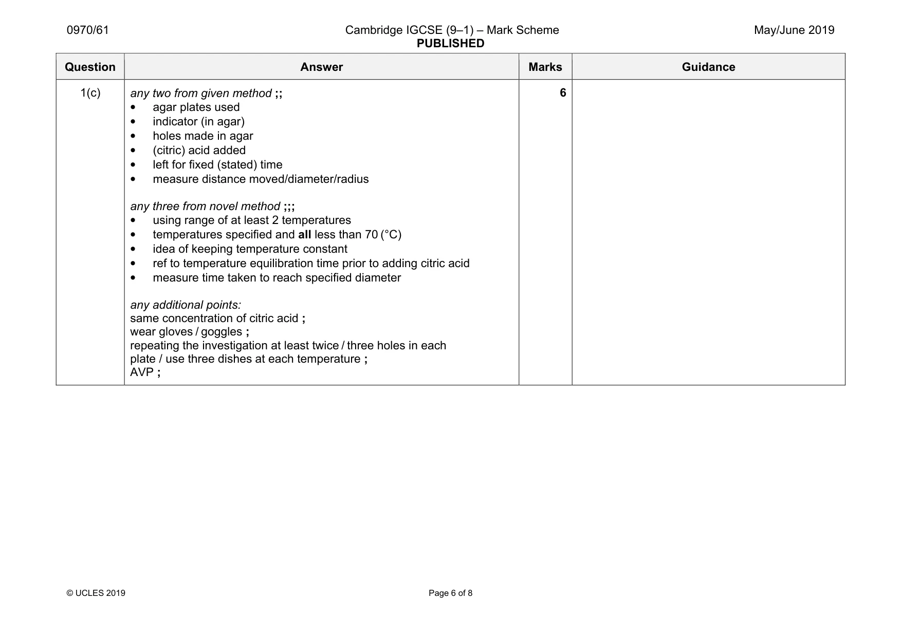 Mark scheme, page 6 of 8
