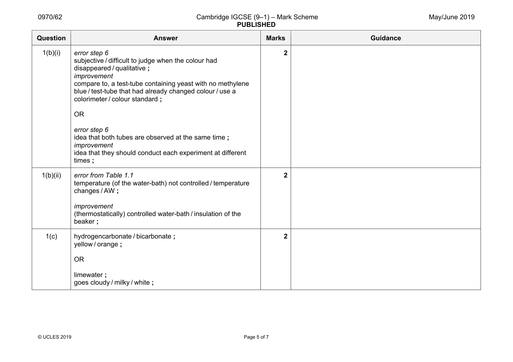 Mark scheme, page 5 of 7