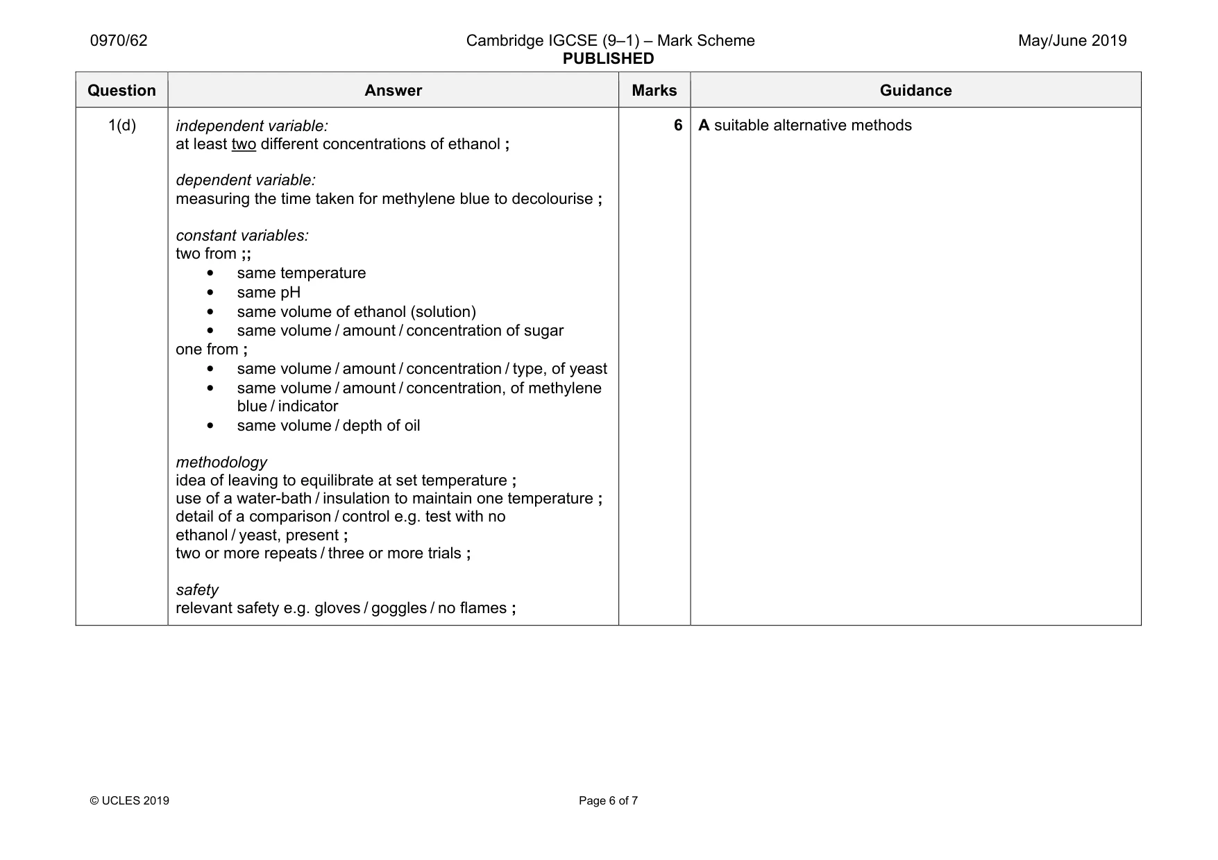 Mark scheme, page 6 of 7