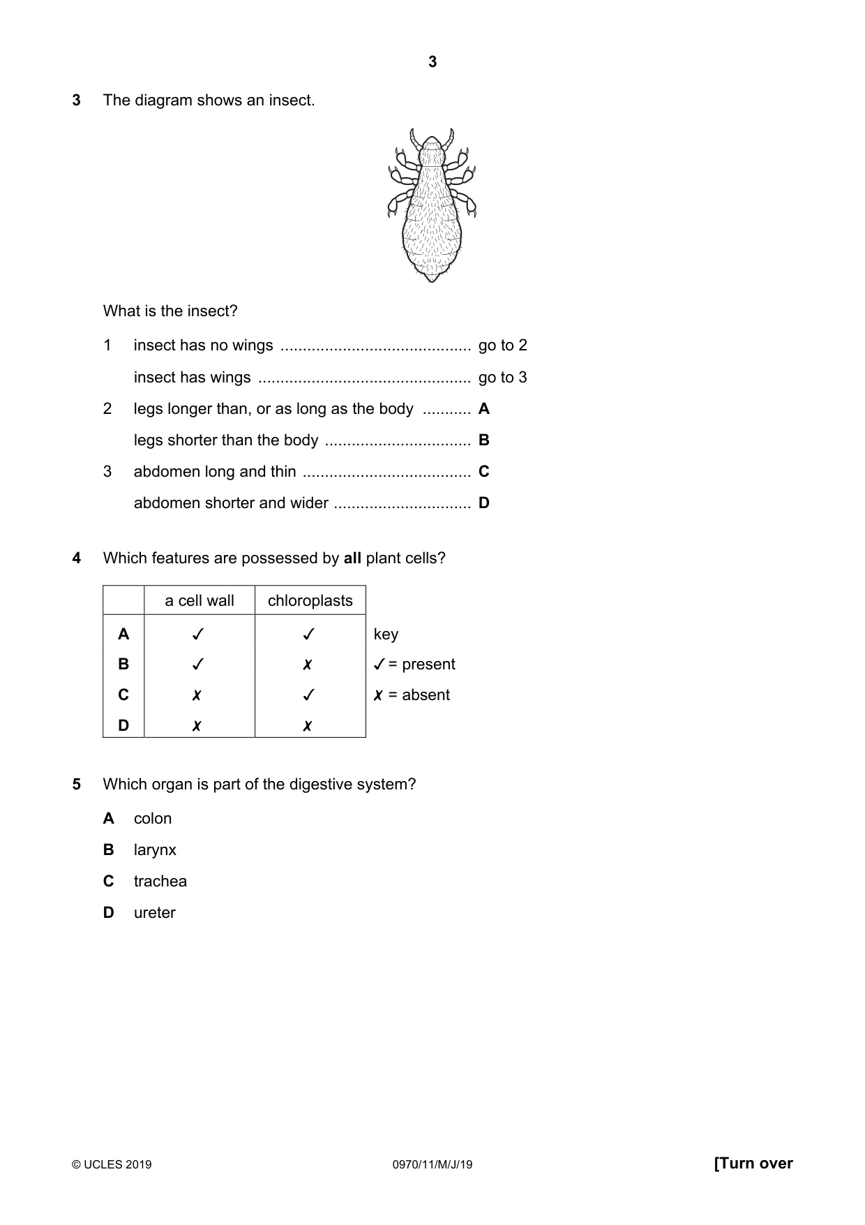 Cambridge IGCSE Biology (9-1) 0970 2019 May/June Paper 1 · Variant 1 question paper, page 3 of 16
