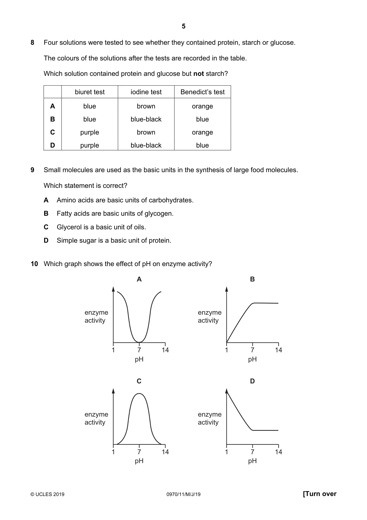Cambridge IGCSE Biology (9-1) 0970 2019 May/June Paper 1 · Variant 1 question paper, page 5 of 16