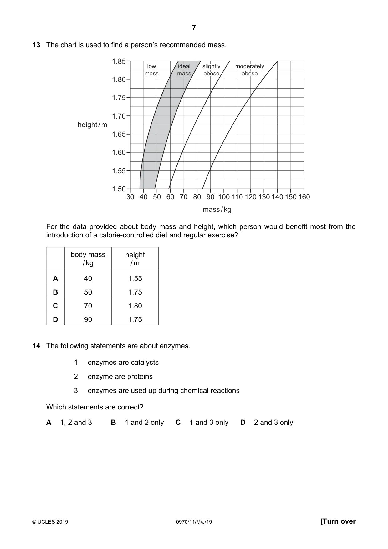 Cambridge IGCSE Biology (9-1) 0970 2019 May/June Paper 1 · Variant 1 question paper, page 7 of 16