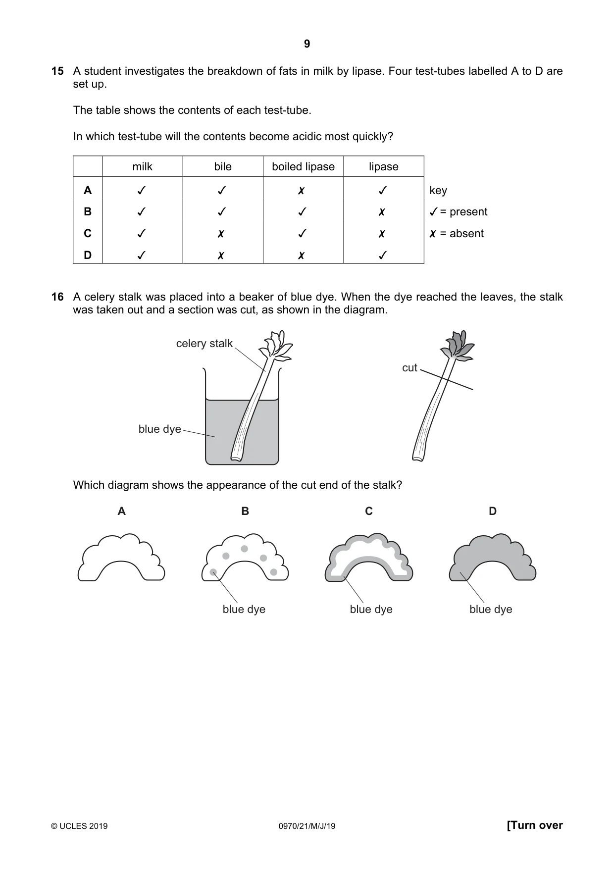Cambridge IGCSE Biology (9-1) 0970 2019 May/June Paper 2 · Variant 1 question paper, page 9 of 20