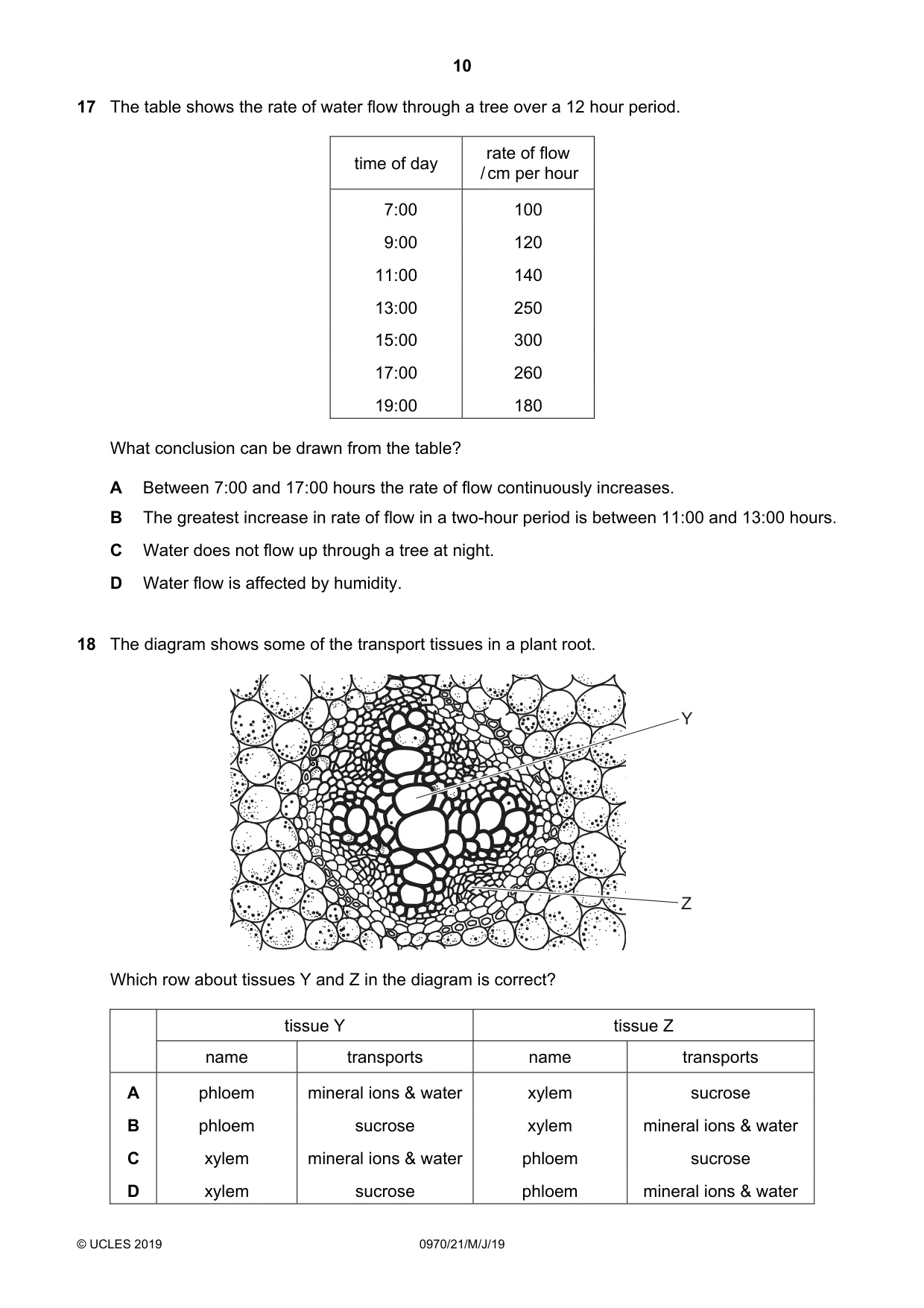 Cambridge IGCSE Biology (9-1) 0970 2019 May/June Paper 2 · Variant 1 question paper, page 10 of 20
